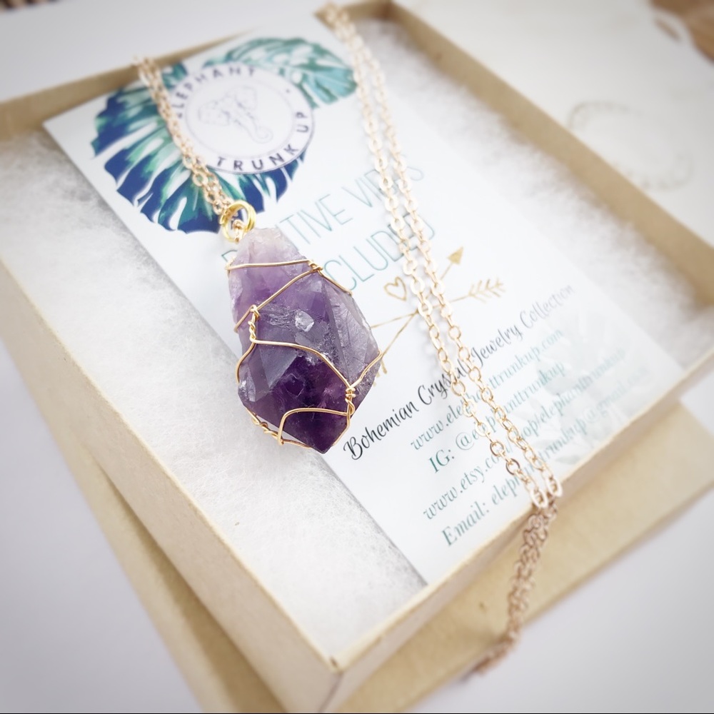Amethyst crystal gold filled necklace